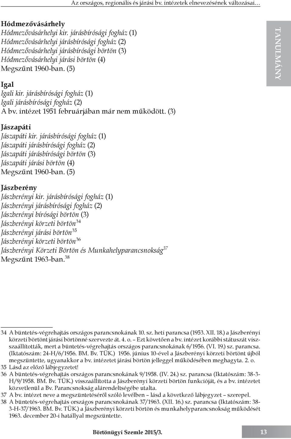 járásbírósági fogház (1) Igali járásbírósági fogház (2) A bv. intézet 1951 februárjában már nem működött. (3) TANULMÁNY Jászapáti Jászapáti kir.