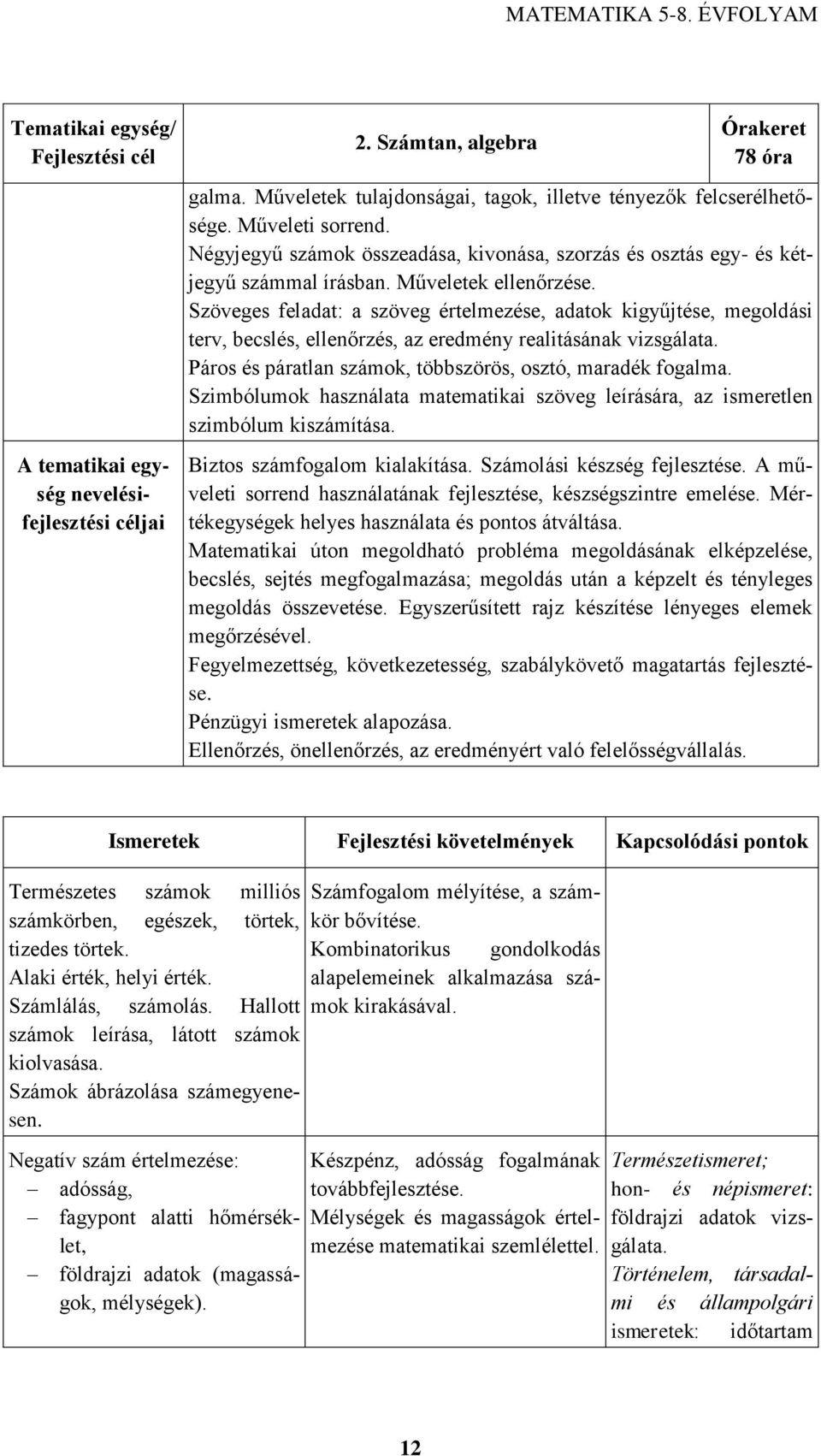 Szöveges feladat: a szöveg értelmezése, adatok kigyűjtése, megoldási terv, becslés, ellenőrzés, az eredmény realitásának vizsgálata. Páros és páratlan számok, többszörös, osztó, maradék fogalma.