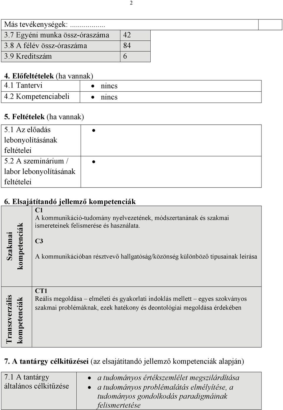 Elsajátítandó jellemző kompetenciák Szakmai kompetenciák C1 A kommunikáció-tudomány nyelvezetének, módszertanának és szakmai ismereteinek felismerése és használata.