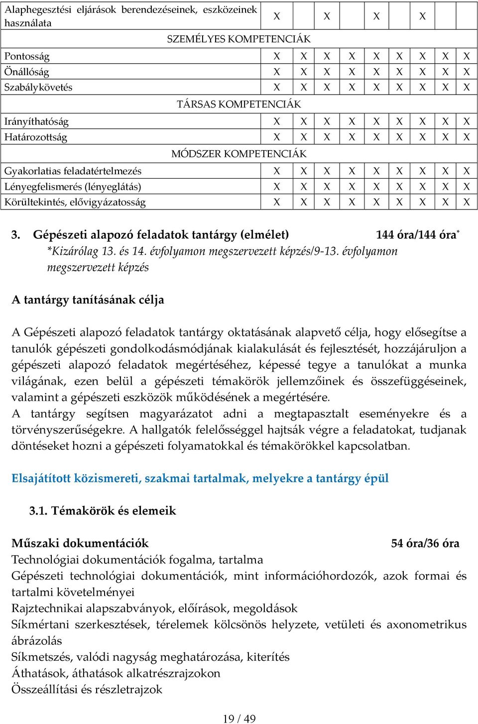 évfolyamon megszervezett képzés/9 13.