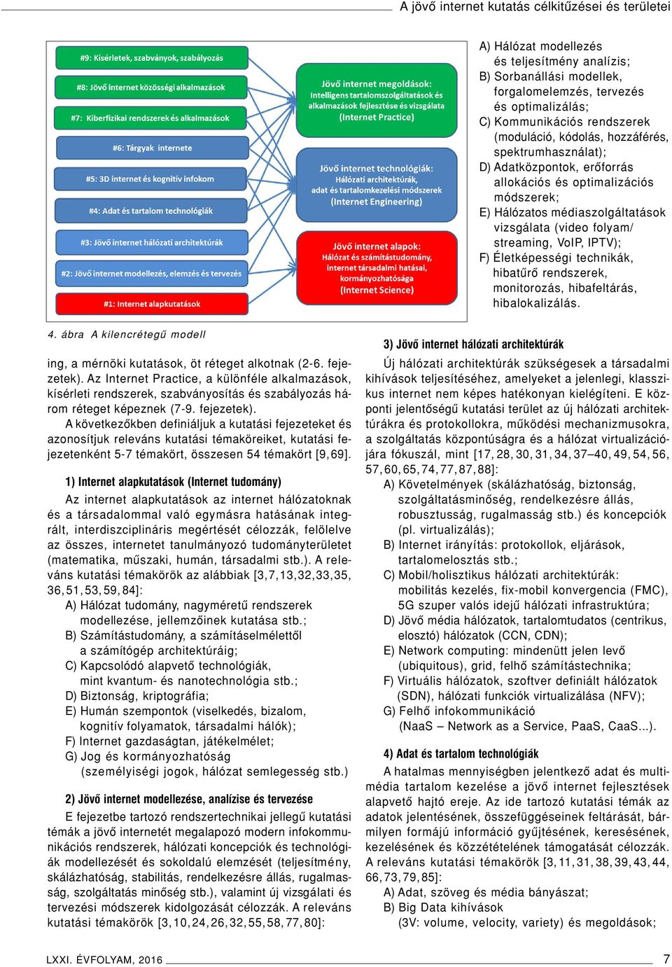 IPTV); F) Életképességi technikák, hibatûrô rendszerek, monitorozás, hibafeltárás, hibalokalizálás. 4. ábra A kilencrétegû modell ing, a mérnöki kutatások, öt réteget alkotnak (2-6. fejezetek).