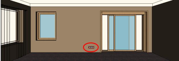 18 1. Lecke: Nappali tervezés 1.4.6. Elektromos kapcsolók Hozzon létre a 7.16m hosszú falon egy dugaljat a következők szerint: Kattintson az Eszköztár Elektromos kapcsoló ikonjára. (1).