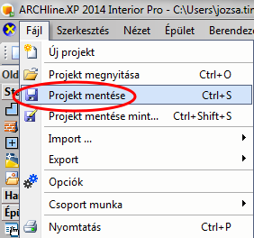 4 1. Lecke: Nappali tervezés Projekt mentése Mentse el saját névvel a Projektet. Válassza a File/Projekt mentése mint /Projekt mentése, majd adja meg a Projekt nevét.