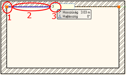 6 1. Lecke: Nappali tervezés 1.2.1. Négyzetes falkiszögellés létrehozása Hozzon létre egy falkiszögellést (1.2.1. számú) a mellékelt ábra szerint, mely 3m széles és 2.24m mély.