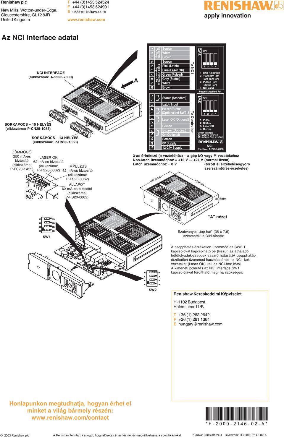 com Az NCI interface adatai NCI INTERFACE (cikkszáma: A-2253-7800) eclipse nci Screen Switch Settings Status Buzzer Status (Standard) Latch Input On = Norma ly Closed Off = Norma ly Open Part No.