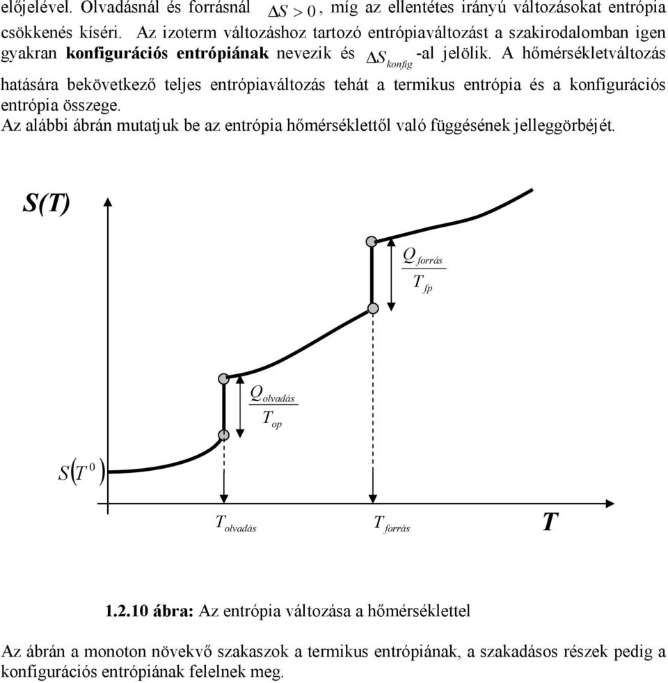 A hőmérsékletváltozás konfg hatására bekövetkező teljes entrópaváltozás tehát a termkus entrópa és a konfgurácós entrópa összege.