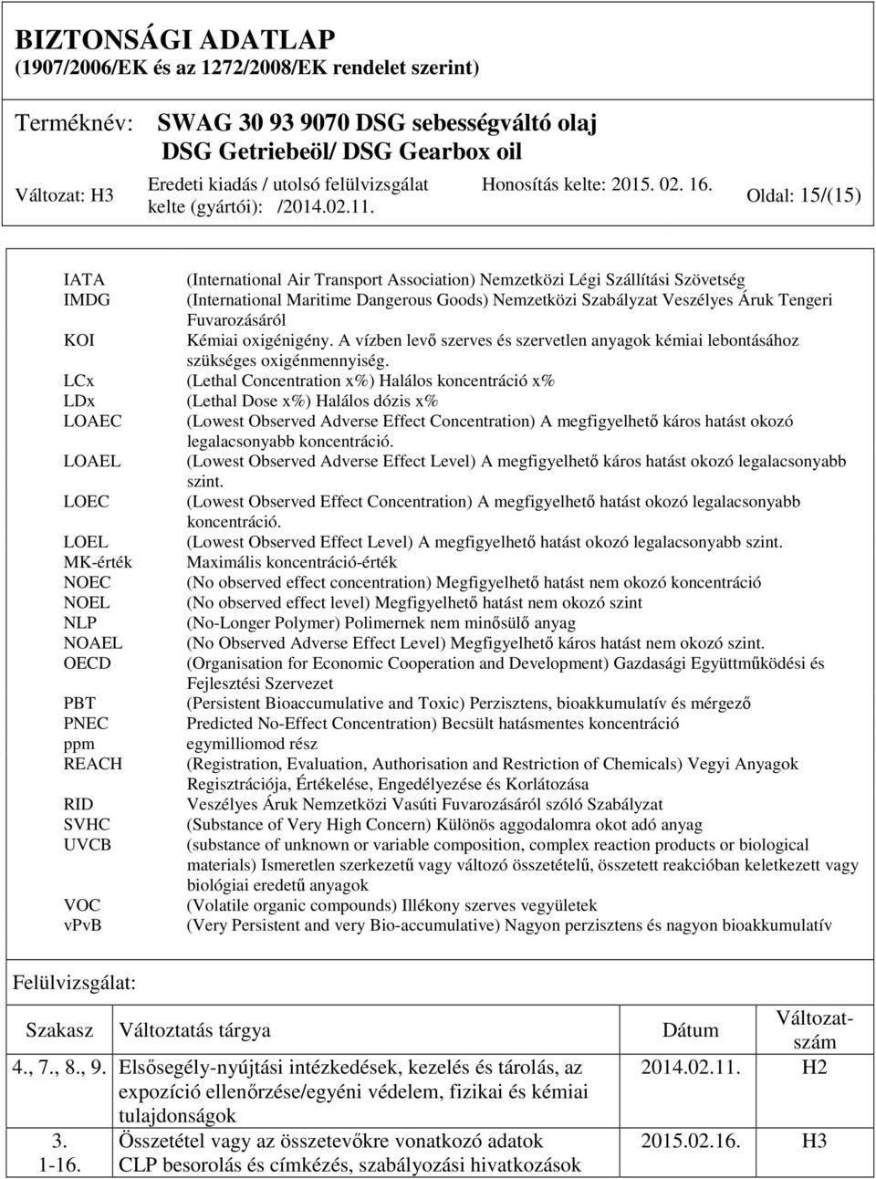 LCx (Lethal Concentration x%) Halálos koncentráció x% LDx (Lethal Dose x%) Halálos dózis x% LOAEC (Lowest Observed Adverse Effect Concentration) A megfigyelhető káros hatást okozó legalacsonyabb