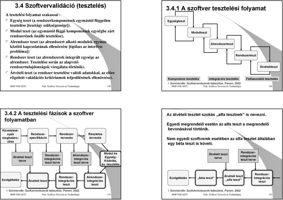 l Alrendszer teszt (az alrendszert alkotó modulok egymás közötti kapcsolatának ellenőrzése [tipikus az interfész probléma]) l Rendszer teszt (az alrendszerek integrált egysége az alrendszer.