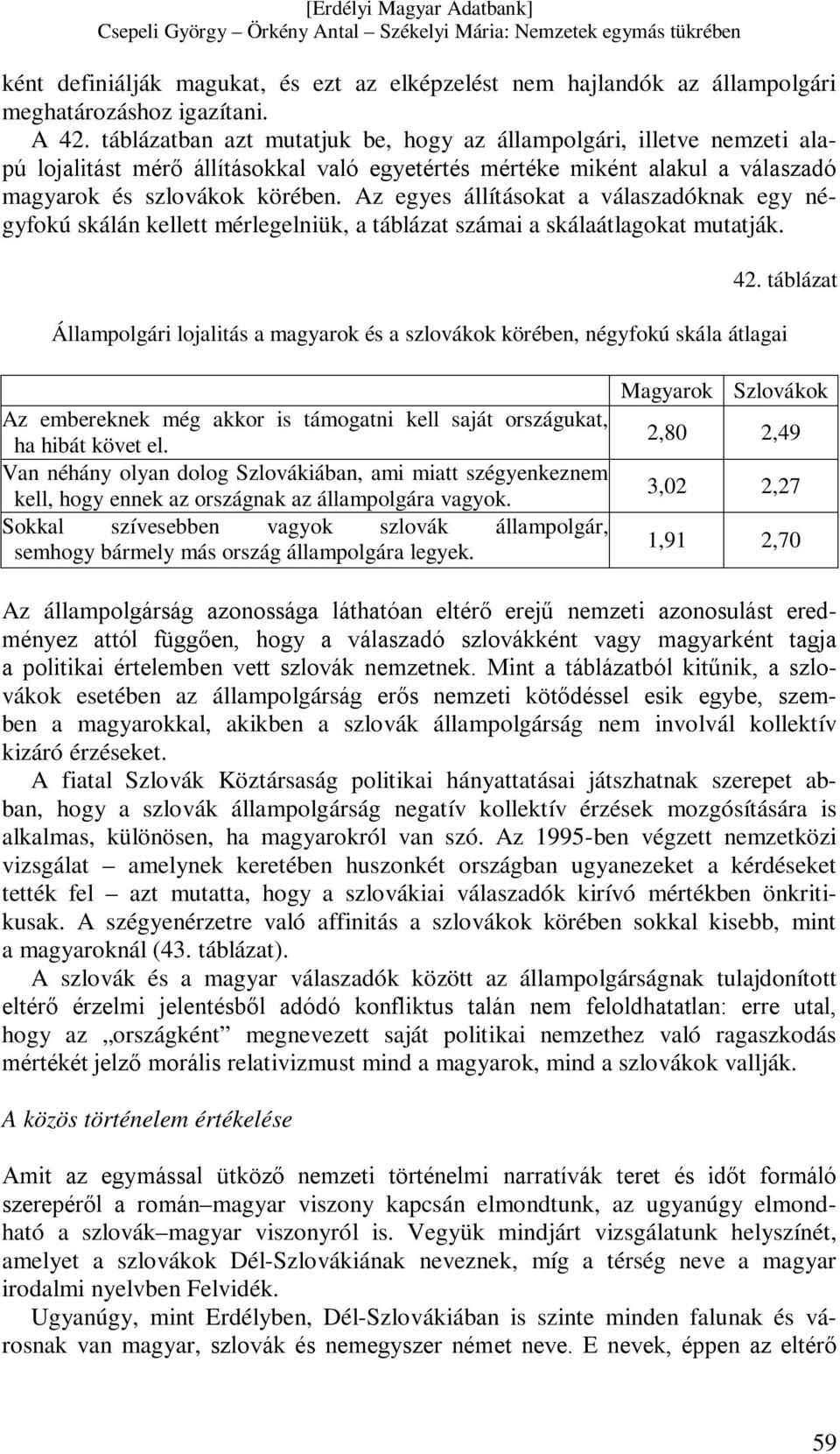 Az egyes állításokat a válaszadóknak egy négyfokú skálán kellett mérlegelniük, a táblázat számai a skálaátlagokat mutatják. 42.