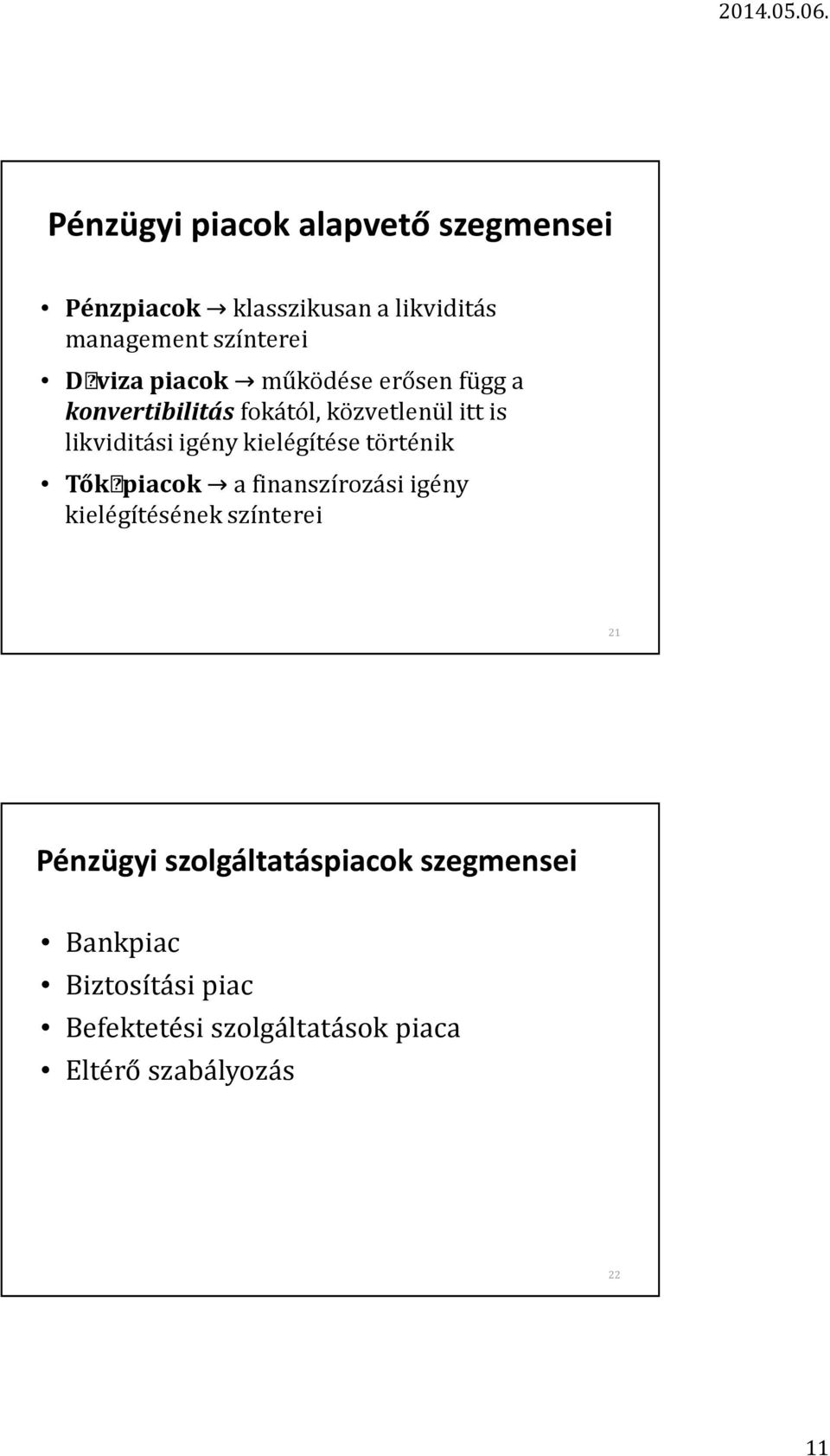 kielégítése történik Tőkepiacok a finanszírozási igény kielégítésének színterei 21 Pénzügyi