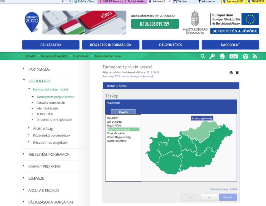 Eddigi támogatások felhasználására vonatkozó információk 2 alkalmazás: Támogatott projektkereső