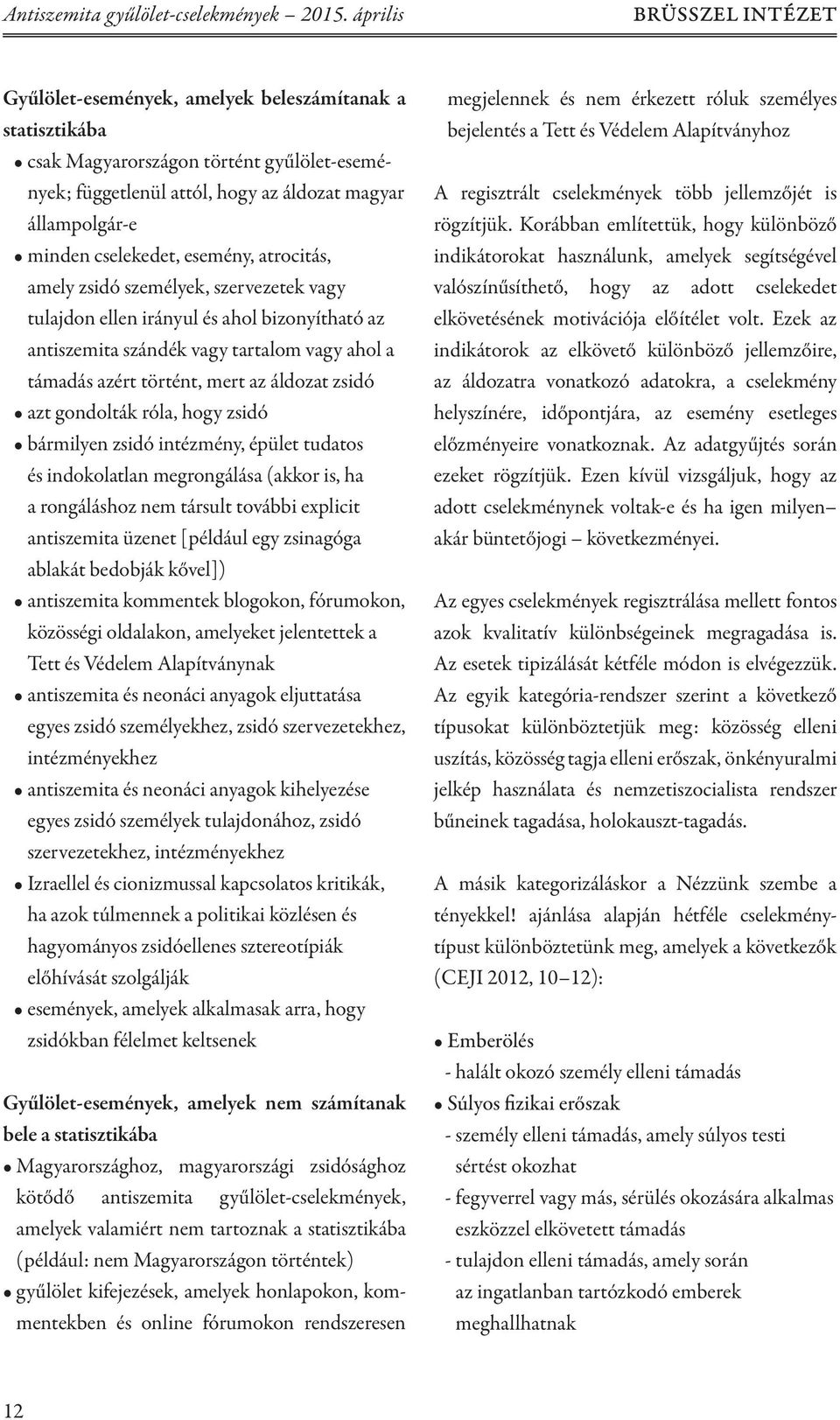 atrocitás, amely zsidó személyek, szervezetek vagy tulajdon ellen irányul és ahol bizonyítható az antiszemita szándék vagy tartalom vagy ahol a támadás azért történt, mert az áldozat zsidó azt