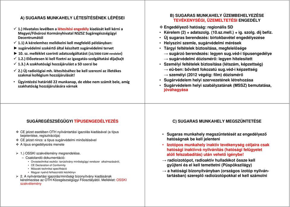 véd-i típusengedélye sugárvédelmi dózismérő: legyen hitelesített Személyi feltételek biztosítása (létszám, képzettség) eü-ben: bővített fokozatú sug.