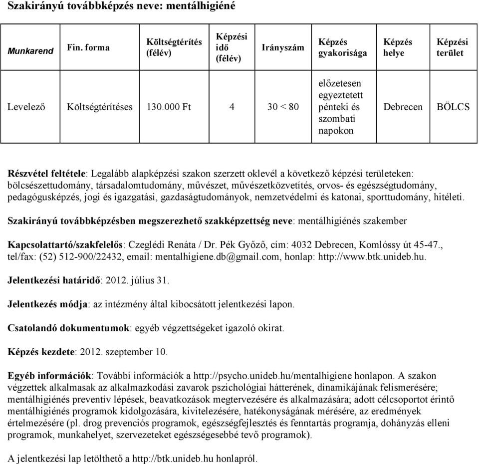 művészet, művészetközvetítés, orvos- és egészségtudomány, pedagógusképzés, jogi és igazgatási, gazdaságtudományok, nemzetvédelmi és katonai, sporttudomány, hitéleti.