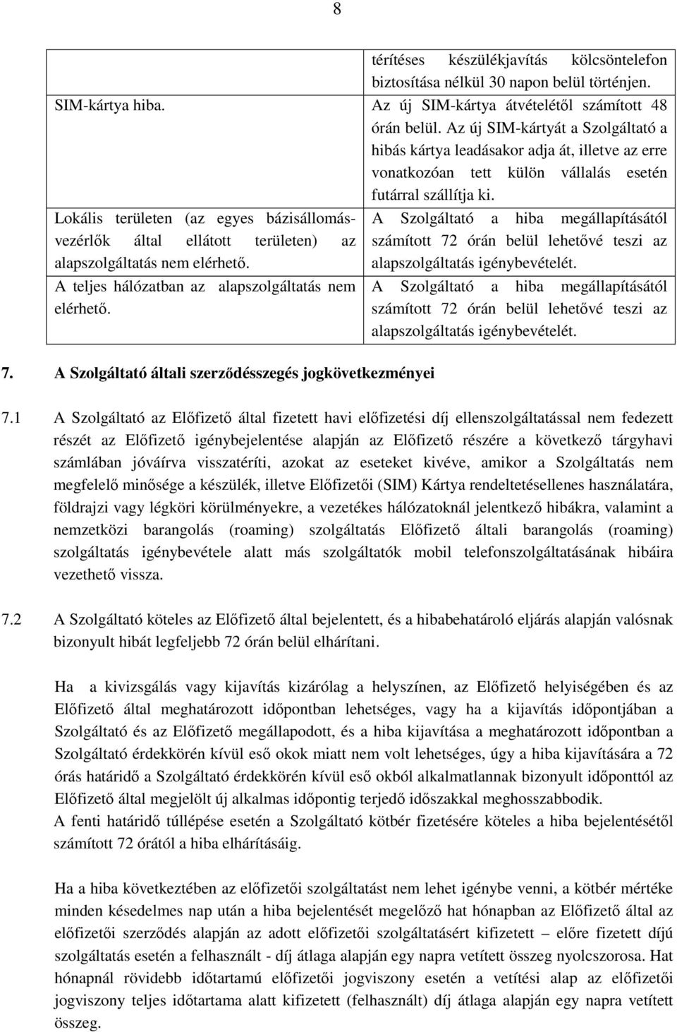 Lokális területen (az egyes bázisállomásvezérlık által ellátott területen) az alapszolgáltatás nem elérhetı. A teljes hálózatban az alapszolgáltatás nem elérhetı. 7.