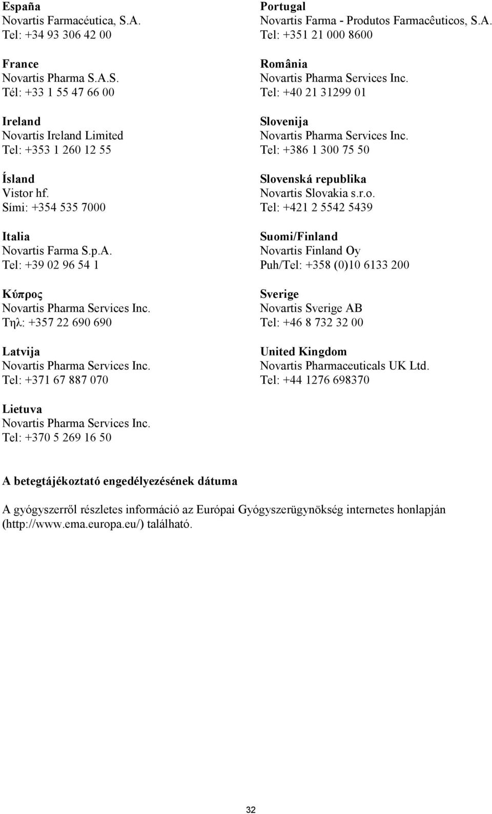 r.o. Tel: +421 2 5542 5439 Suomi/Finland Novartis Finland Oy Puh/Tel: +358 (0)10 6133 200 Sverige Novartis Sverige AB Tel: +46 8 732 32 00 United Kingdom Novartis Pharmaceuticals UK Ltd.
