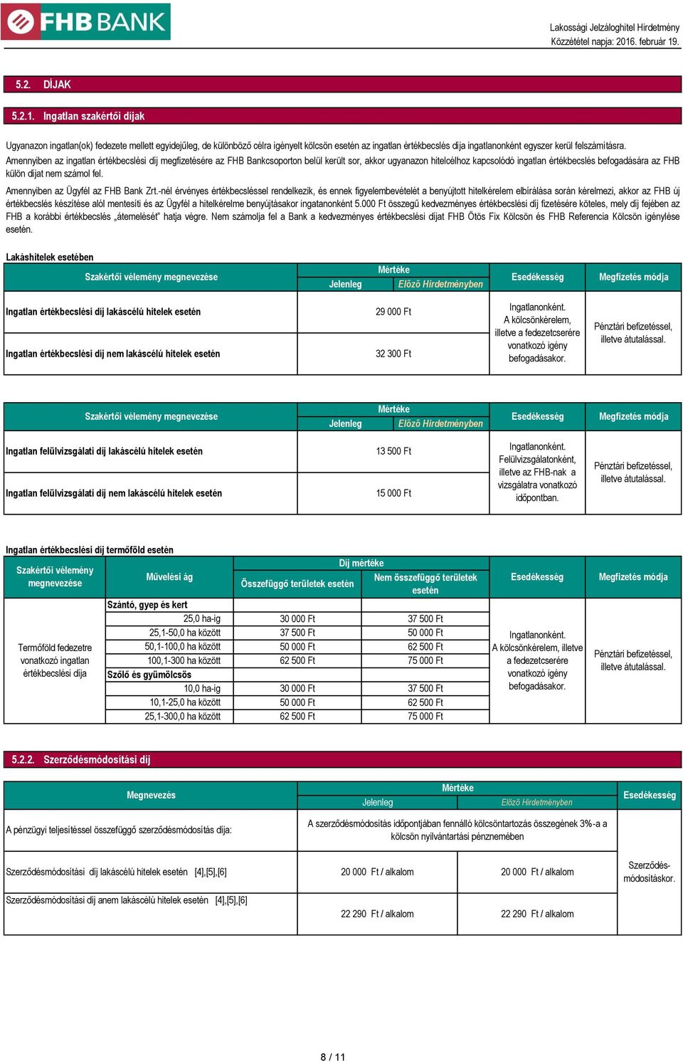 Amennyiben az ingatlan értékbecslési díj megfizetésére az FHB Bankcsoporton belül került sor, akkor ugyanazon hitelcélhoz kapcsolódó ingatlan értékbecslés befogadására az FHB külön díjat nem számol