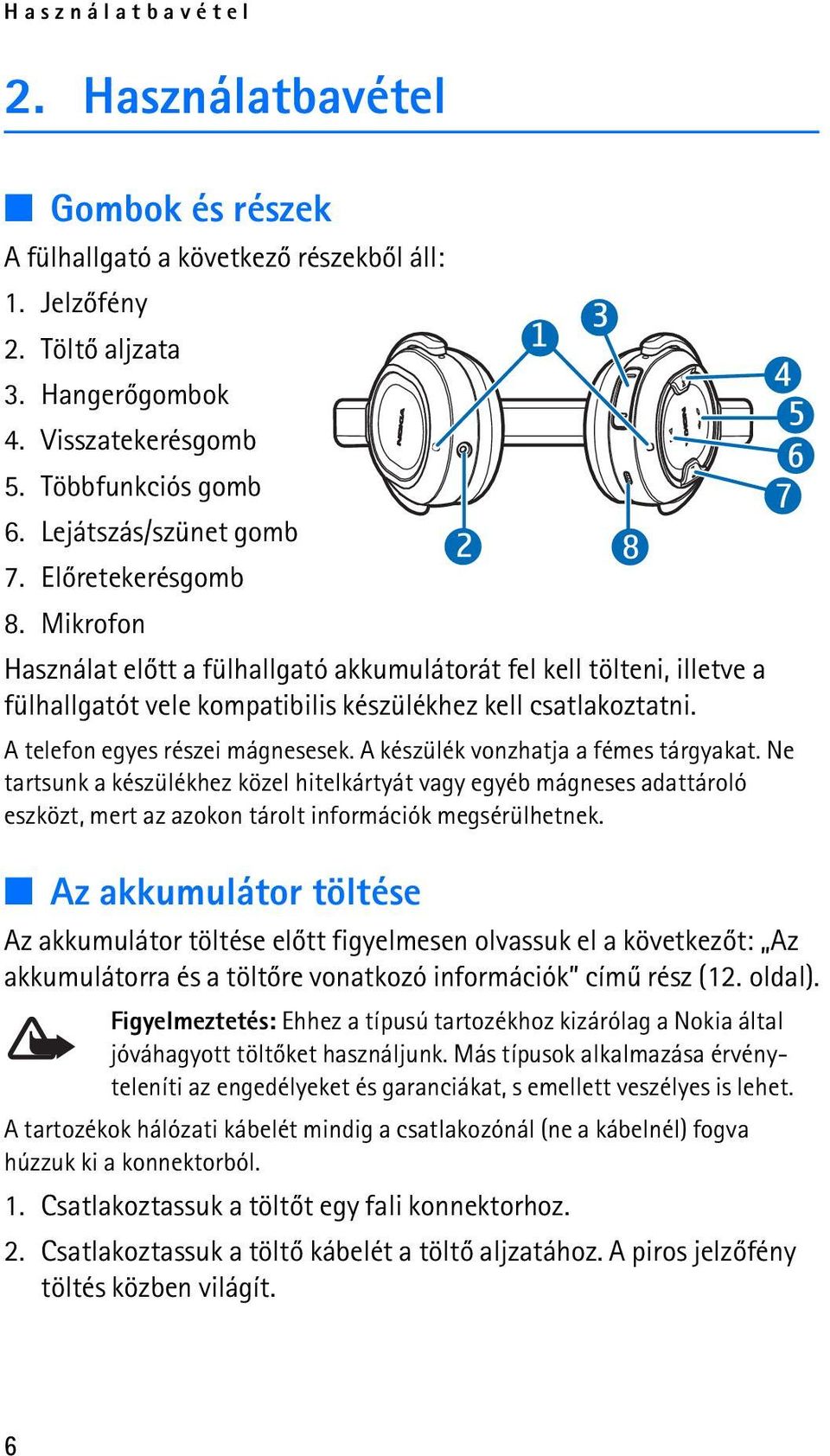 A telefon egyes részei mágnesesek. A készülék vonzhatja a fémes tárgyakat.