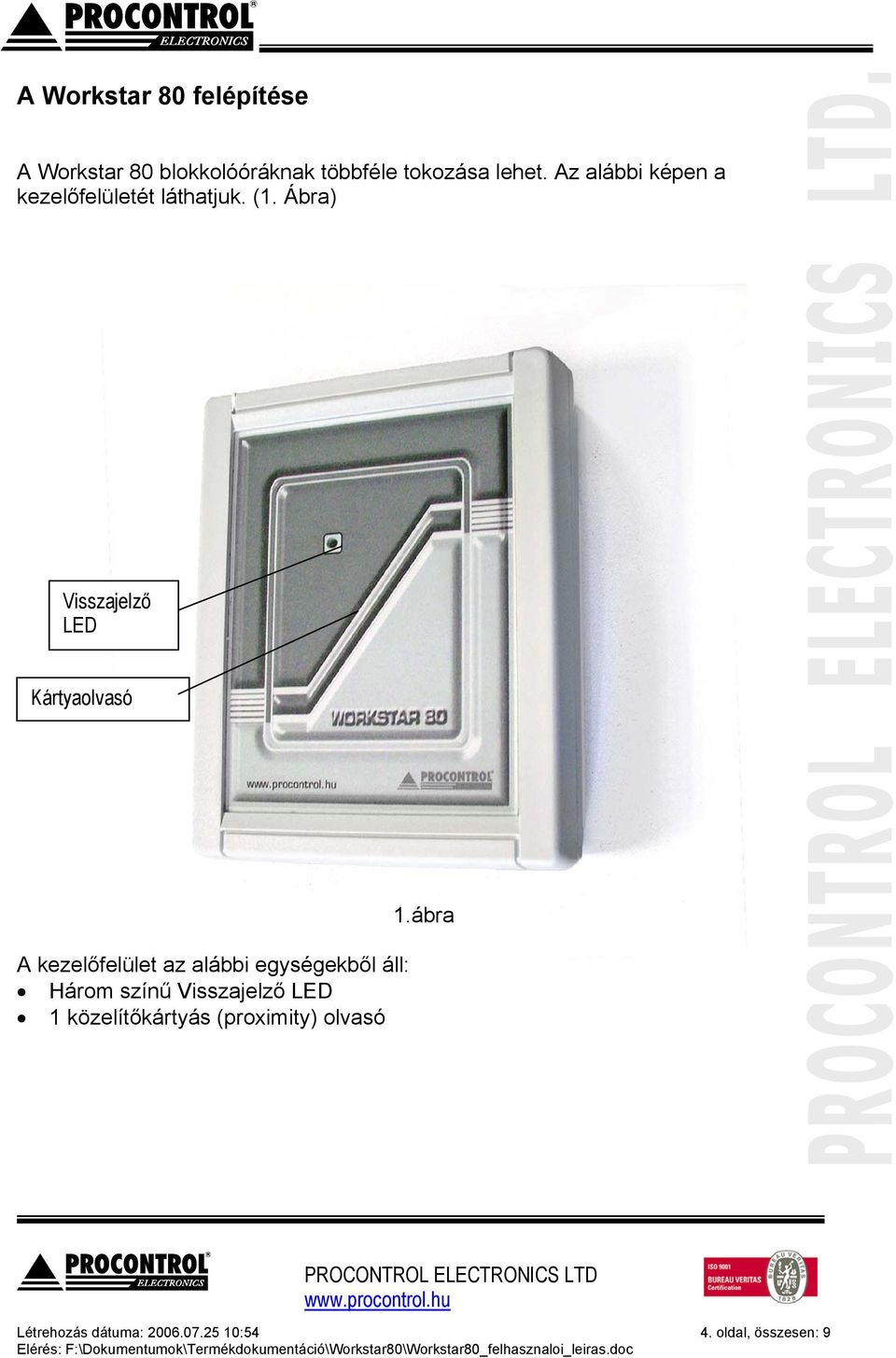 Ábra) Visszajelző LED Kártyaolvasó A kezelőfelület az alábbi egységekből áll: Három