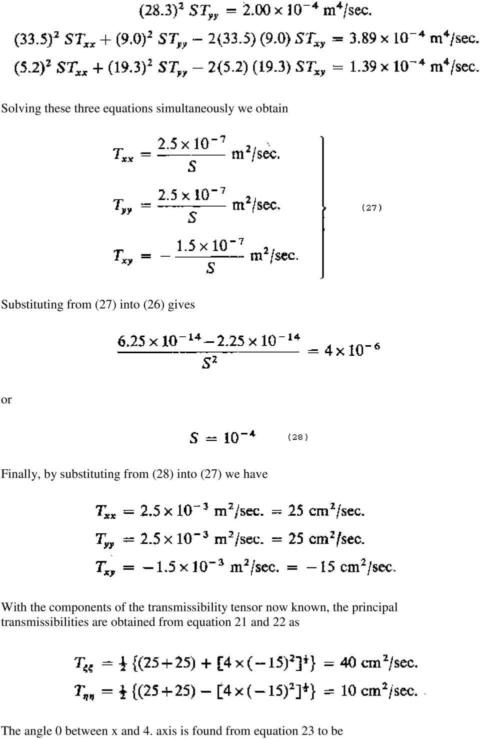 the transmissibility tensor now known, the principal transmissibilities are obtained