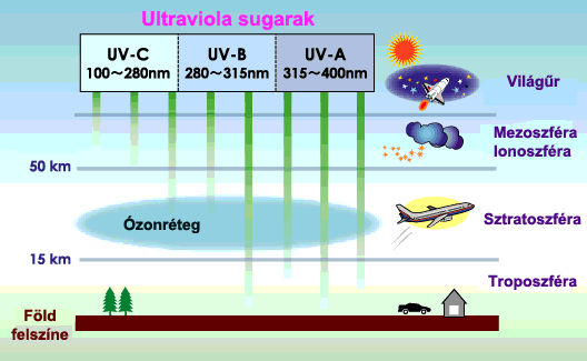 Ultraibolya sugárzás Élővilágra, emberre a szokásosnál nagyobb mennyiségben