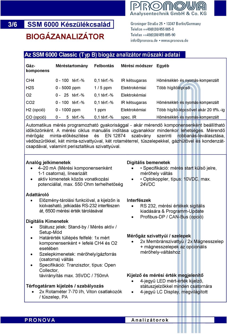 -% Elektrokémiai CO2 0-100 térf.-% 0,1 térf.-% IR kétsugaras Hőmérséklet- és nyomás-kompenzált H2 (opció) 0-1000 ppm 1 ppm Elektrokémiai Több hígító-lépcsővel akár 20 tf%.-ig CO (opció) 0-5 térf.