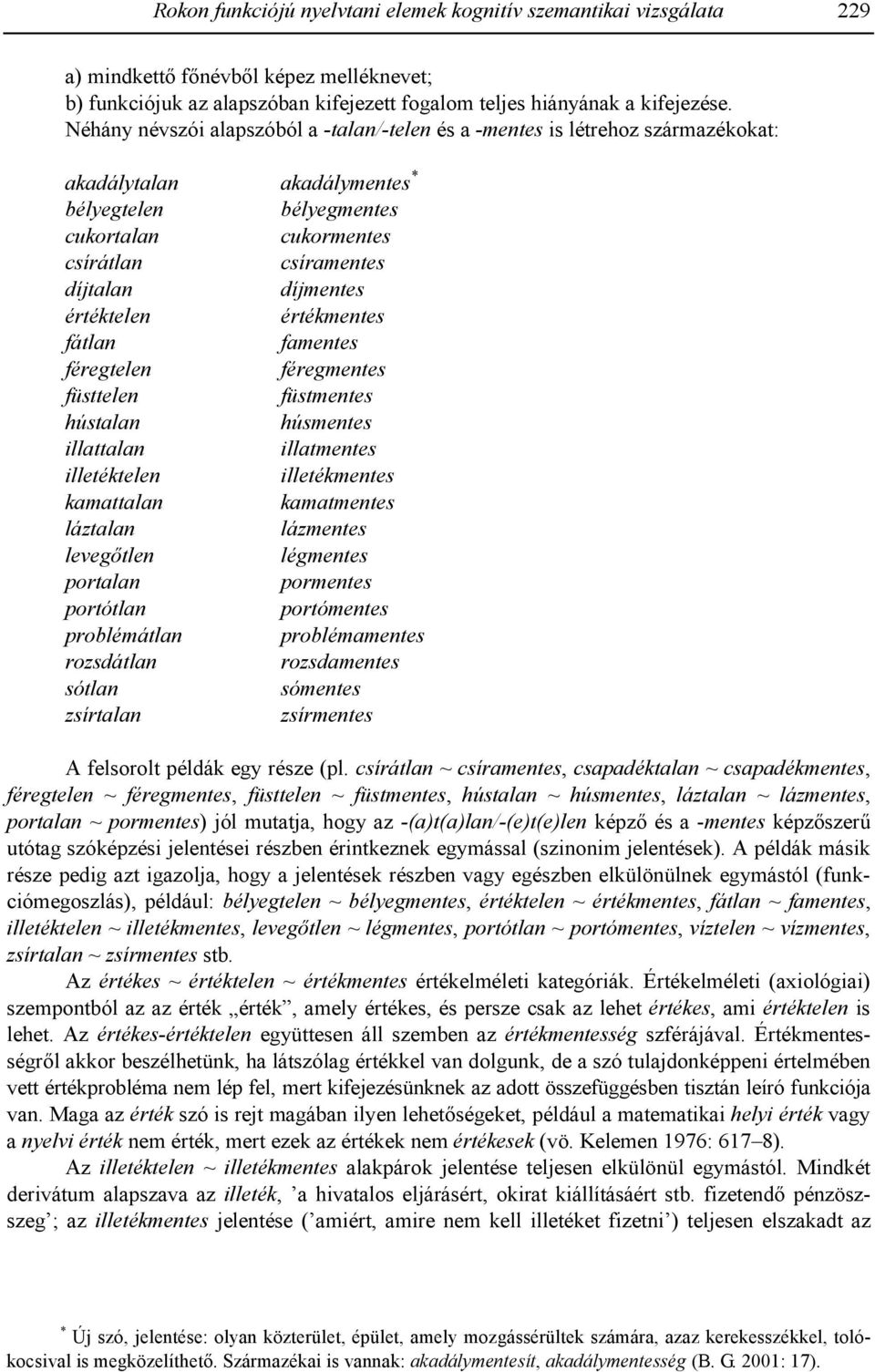 értéktelen értékmentes fátlan famentes féregtelen féregmentes füsttelen füstmentes hústalan húsmentes illattalan illatmentes illetéktelen illetékmentes kamattalan kamatmentes láztalan lázmentes