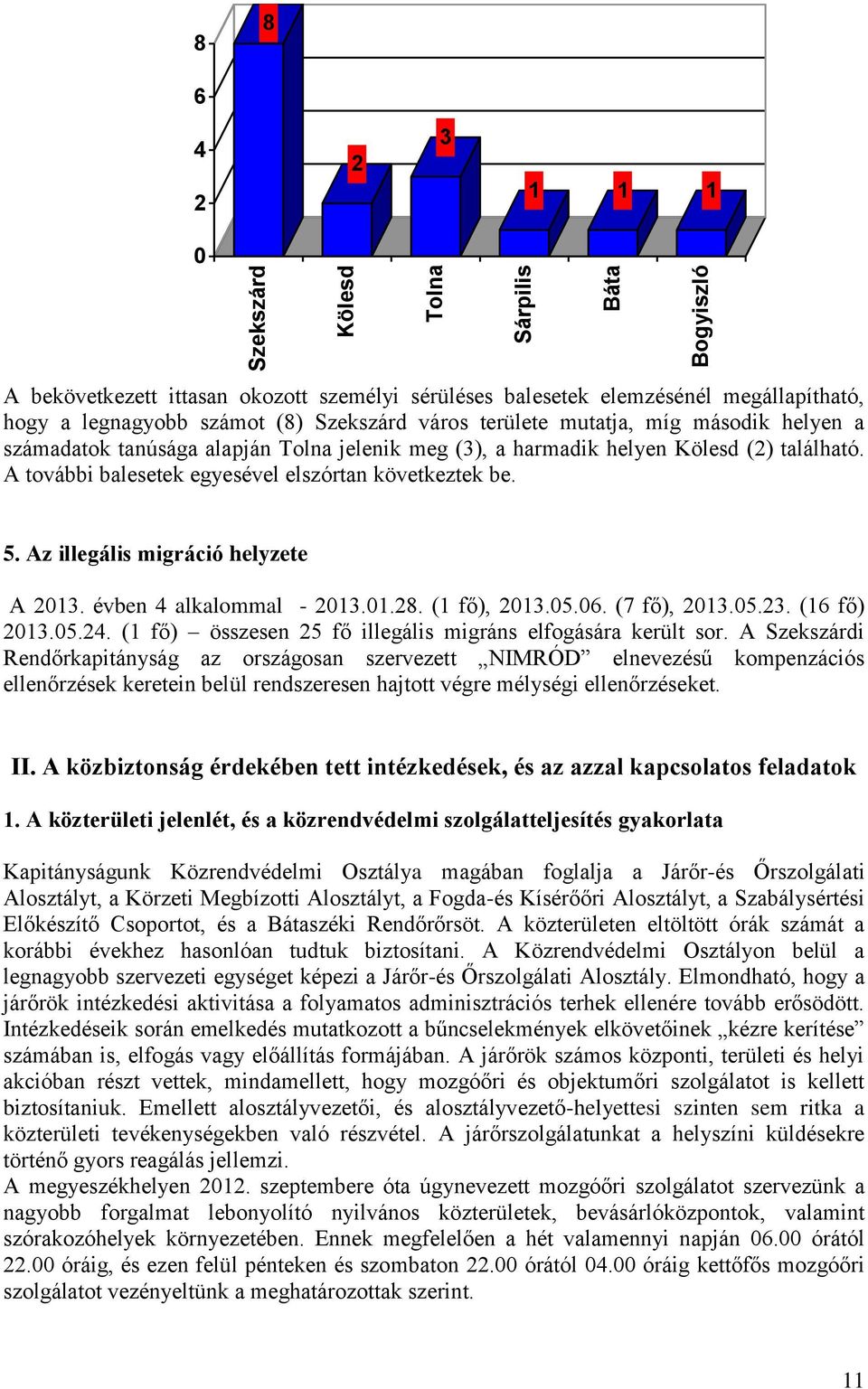 Az illegális migráció helyzete A 2013. évben 4 alkalommal - 2013.01.28. (1 fő), 2013.05.06. (7 fő), 2013.05.23. (16 fő) 2013.05.24. (1 fő) összesen 25 fő illegális migráns elfogására került sor.