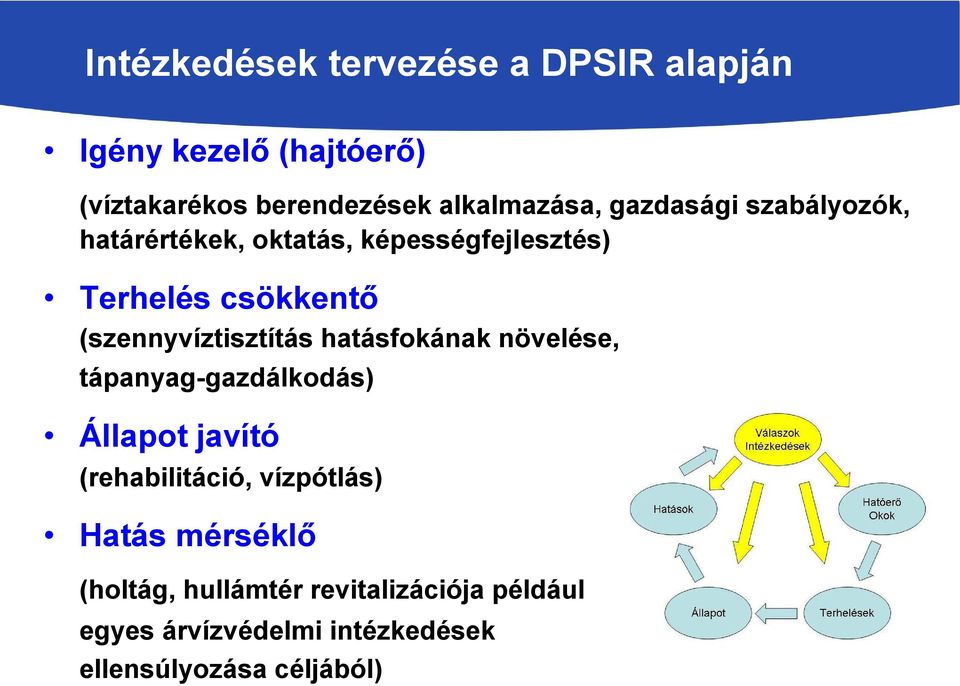 (szennyvíztisztítás hatásfokának növelése, tápanyag-gazdálkodás) Állapot javító (rehabilitáció,