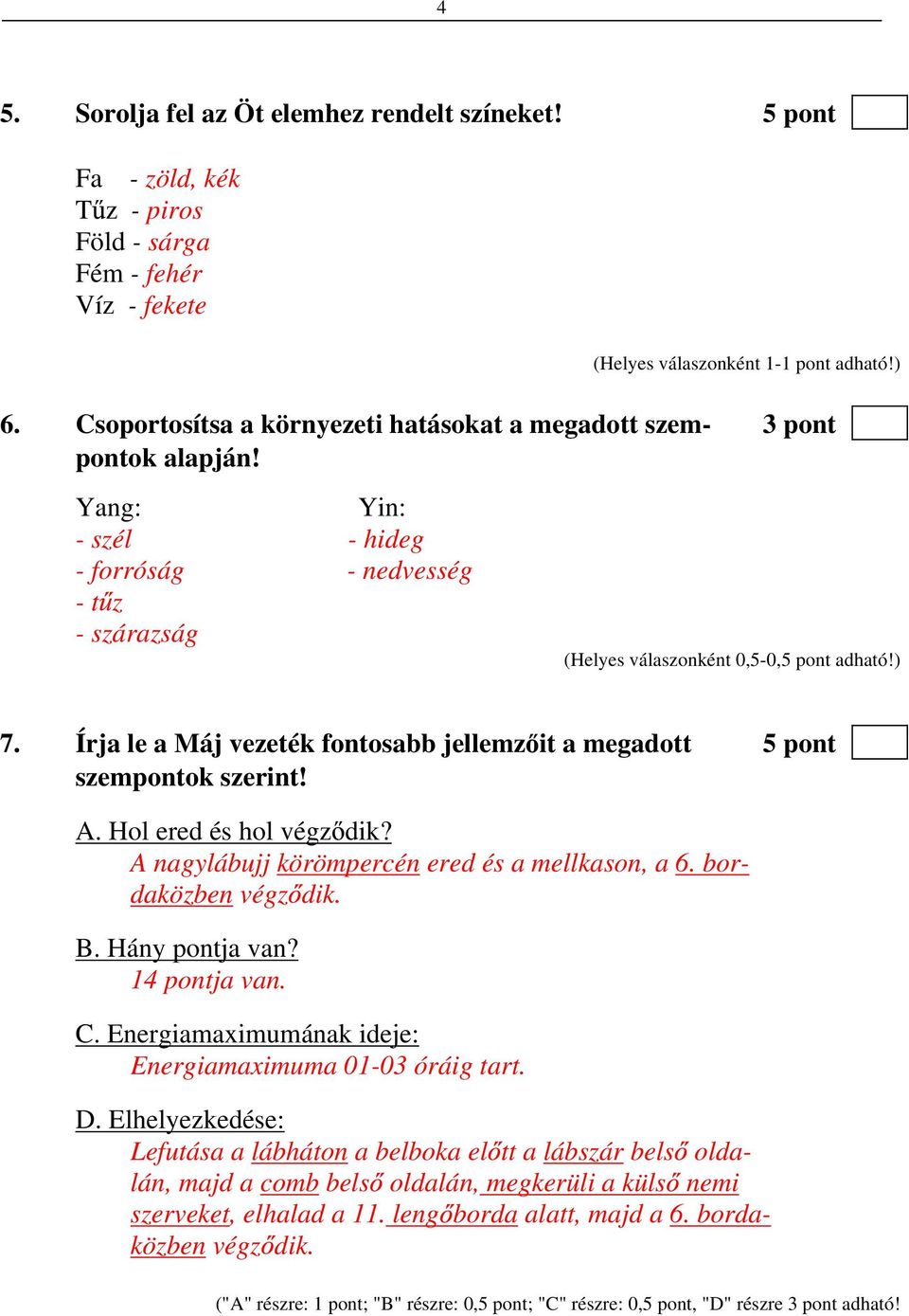 A nagylábujj körömpercén ered és a mellkason, a 6. bordaközben végz dik. B. Hány pontja van? 14 pontja van. C. Energiamaximumának ideje: Energiamaximuma 01-03 óráig tart. D.