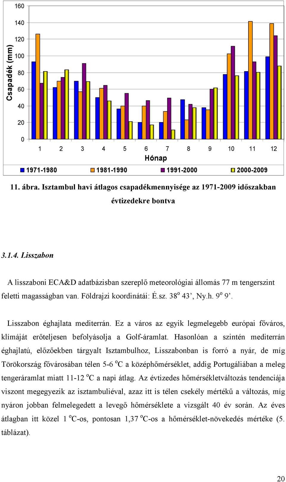 Hasonlóan a szintén mediterrán éghajlatú, előzőekben tárgyalt Isztambulhoz, Lisszabonban is forró a nyár, de míg Törökország fővárosában télen 5-6 o C a középhőmérséklet, addig Portugáliában a meleg