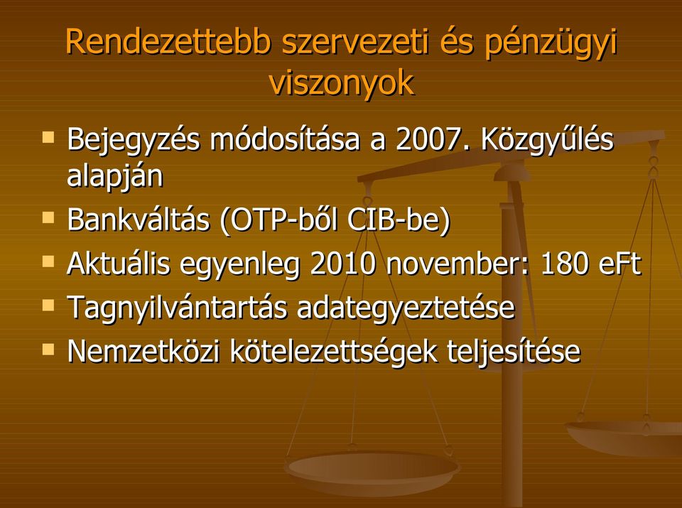 Közgyűlés alapján Bankváltás (OTP-ből CIB-be) Aktuális