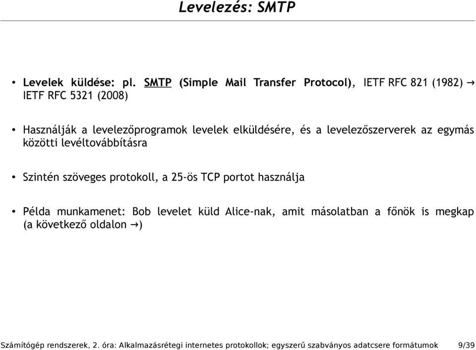 elküldésére, és a levelezőszerverek az egymás közötti levéltovábbításra Szintén szöveges protokoll, a 25-ös TCP portot