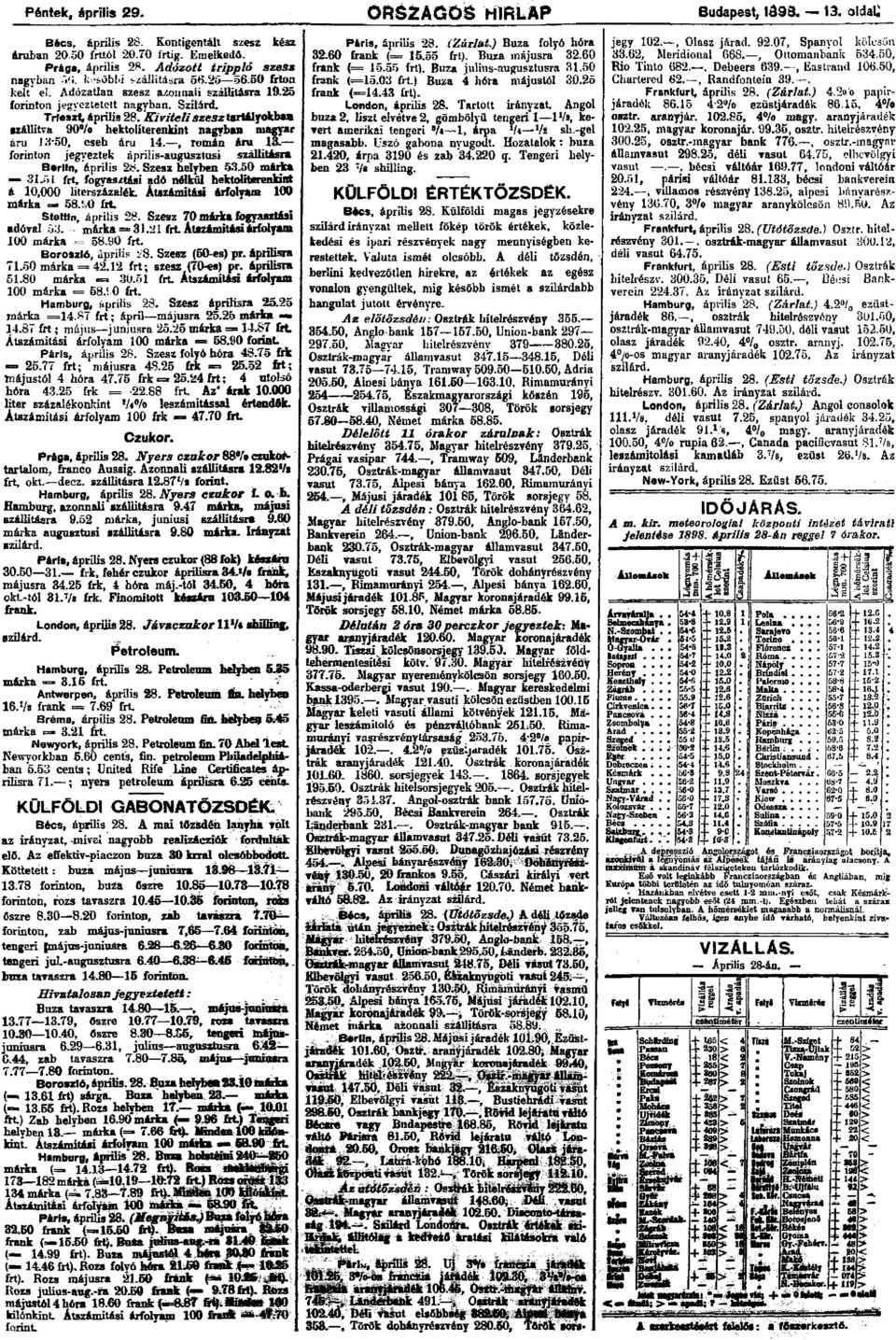 Kiviteli szesz tartályokban szállitva 90 /o hektoliterenkint nagyban magyar áru 1350, cseh áru 14., román áru 13- forinton jegyeztek április-augusztusi szállitásra Berlin, április 28.