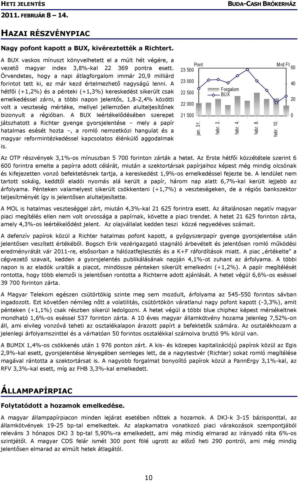 A hétfői (+1,2%) és a pénteki (+1,3%) kereskedést sikerült csak emelkedéssel zárni, a többi napon jelentős, 1,8-2,4% közötti volt a veszteség mértéke, mellyel jellemzően alulteljesítőnek bizonyult a