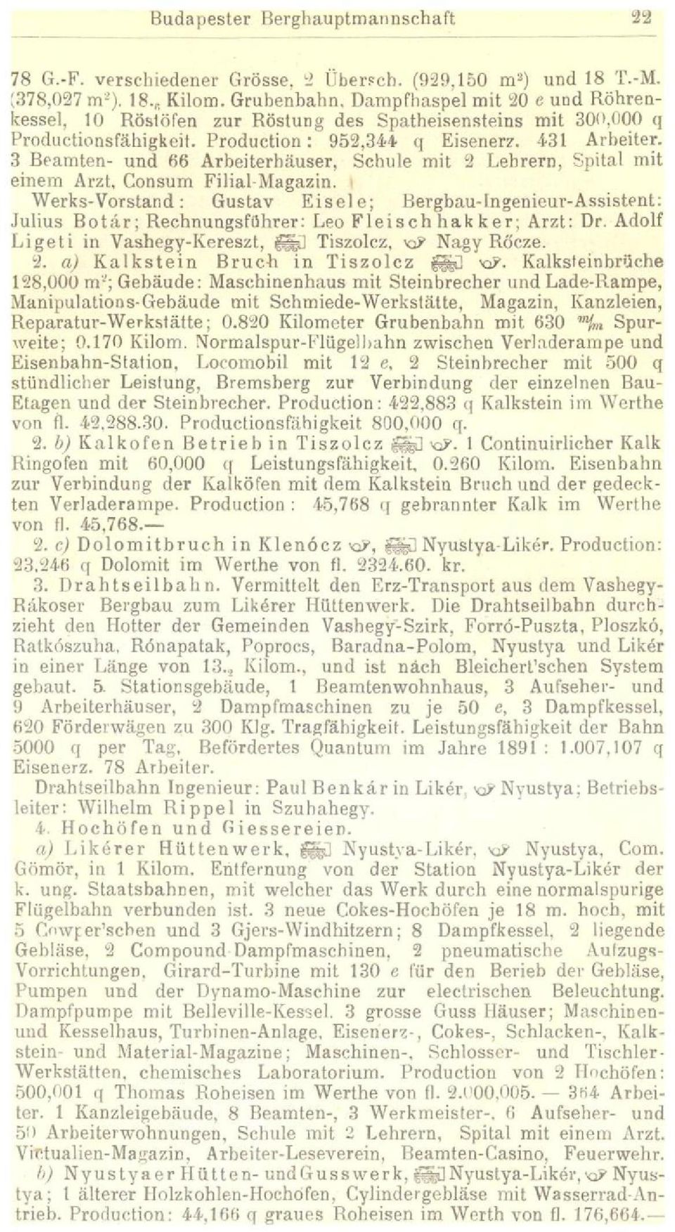 3 Beamten- und 66 Arbeiterhäuser, Schule mit 2 Lehrern, Spital mit einem Arzt, Gonsum Filiai-Magazin.