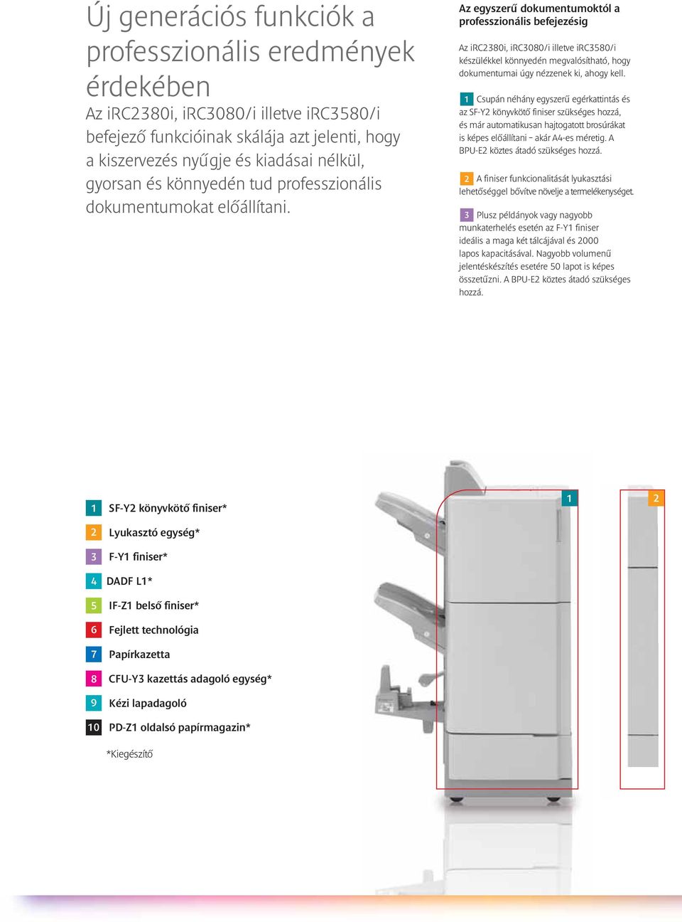 Az egyszerű dokumentumoktól a professzionális befejezésig Az irc2380i, irc3080/i illetve irc3580/i készülékkel könnyedén megvalósítható, hogy dokumentumai úgy nézzenek ki, ahogy kell.