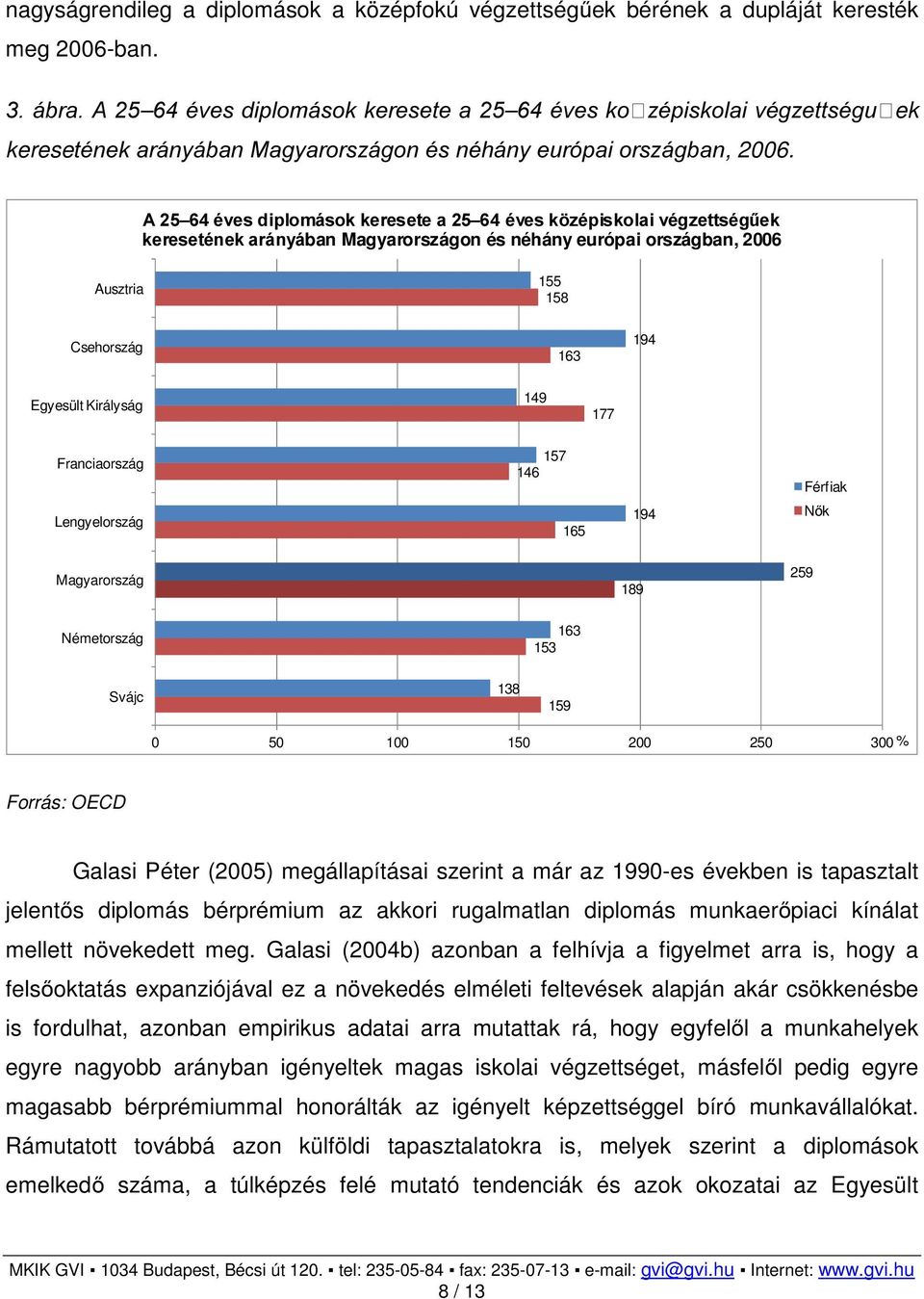 A 25 64 éves diplomások keresete a 25 64 éves középiskolai végzettségűek keresetének arányában Magyarországon és néhány európai országban, 2006 Ausztria 155 158 Csehország 163 194 Egyesült Királyság