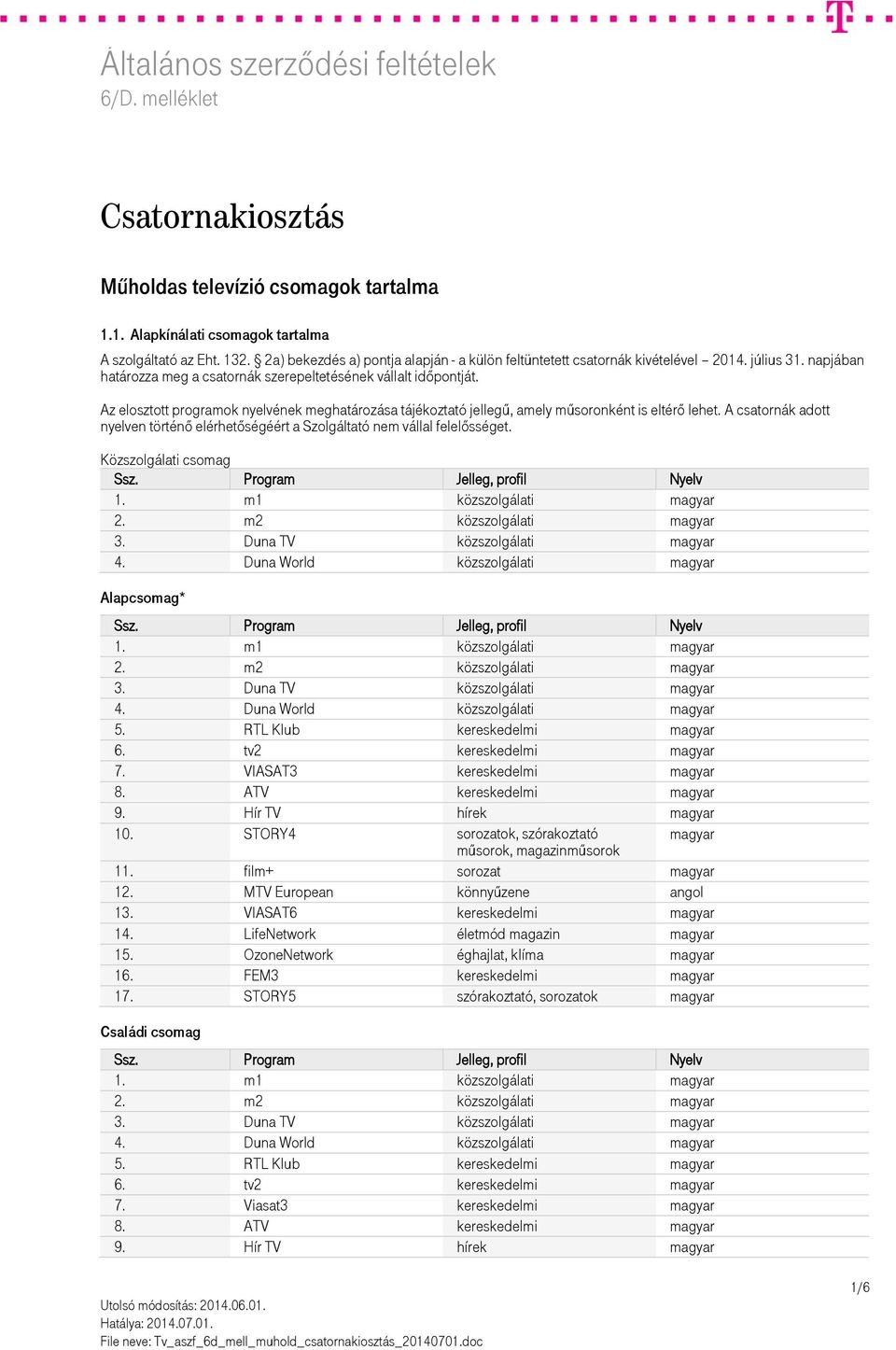 A csatornák adott nyelven történő elérhetőségéért a Szolgáltató nem vállal felelősséget. Közszolgálati csomag 1. m1 közszolgálati 2. m2 közszolgálati 3. Duna TV közszolgálati 4.