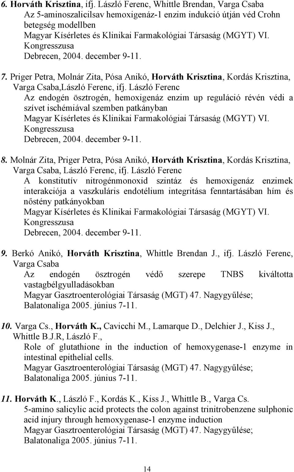 Kongresszusa Debrecen, 2004. december 9-11. 7. Priger Petra, Molnár Zita, Pósa Anikó, Horváth Krisztina, Kordás Krisztina, Varga Csaba,László Ferenc, ifj.