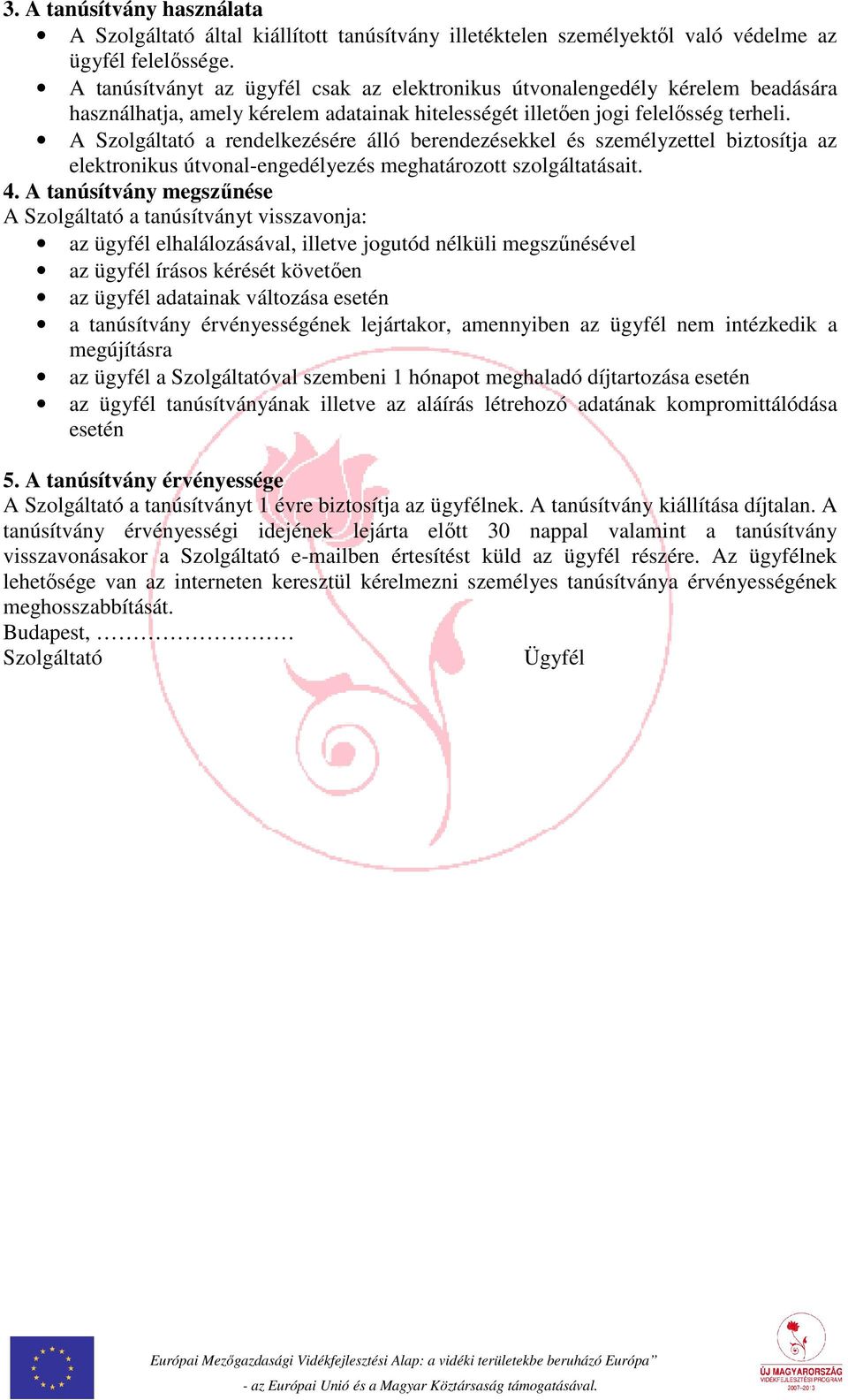 A Szolgáltató a rendelkezésére álló berendezésekkel és személyzettel biztosítja az elektronikus útvonal-engedélyezés meghatározott szolgáltatásait. 4.