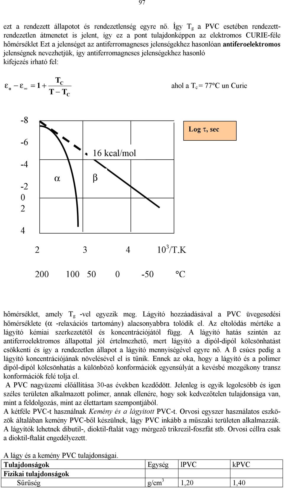 jeleségek evezhetjük, így atiferromageses jeleségekhez hasoló kifejezés irható fel: T e o - e = 1 + ahol a T c = 77 u urie T - T -8-6 -4-2 0 2 a 16 kcal/mol β Log t, sec 4 2 3 4 10 3 /T,K 200 100 50