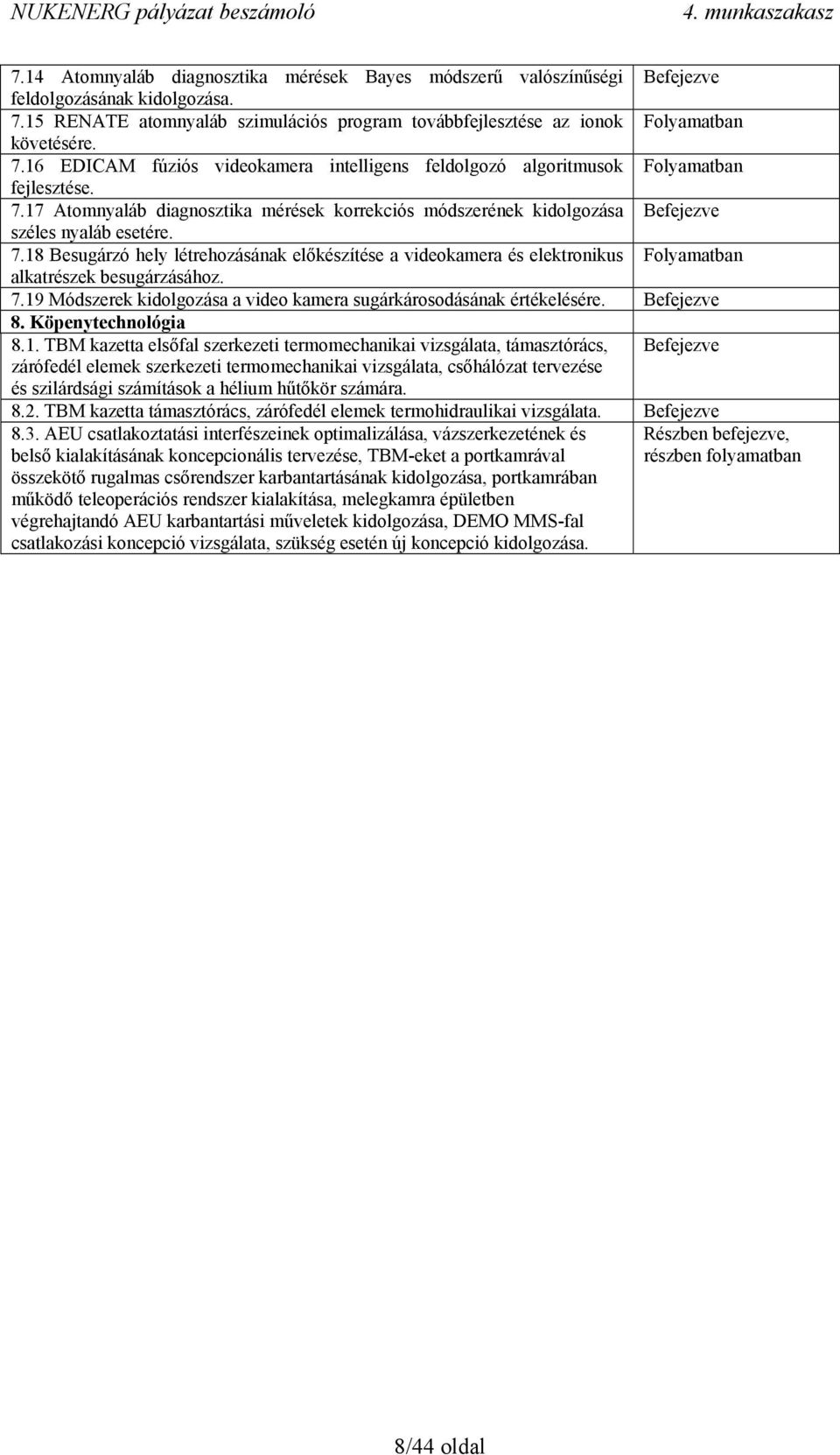 17 Atomnyaláb diagnosztika mérések korrekciós módszerének kidolgozása Befejezve széles nyaláb esetére. 7.