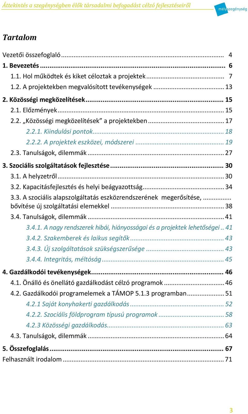 .. 19 2.3. Tanulságok, dilemmák... 27 3. Szociális szolgáltatások fejlesztése... 30 3.1. A helyzetről... 30 3.2. Kapacitásfejlesztés és helyi beágyazottság... 34 3.3. A szociális alapszolgáltatás eszközrendszerének megerősítése,.