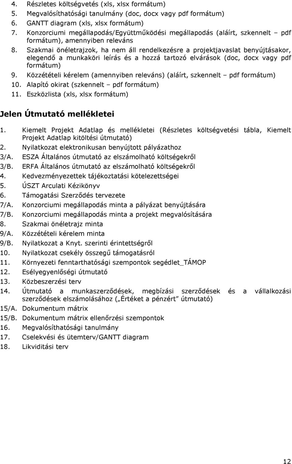 Szakmai önéletrajzok, ha nem áll rendelkezésre a projektjavaslat benyújtásakor, elegendő a munkaköri leírás és a hozzá tartozó elvárások (doc, docx vagy pdf formátum) 9.