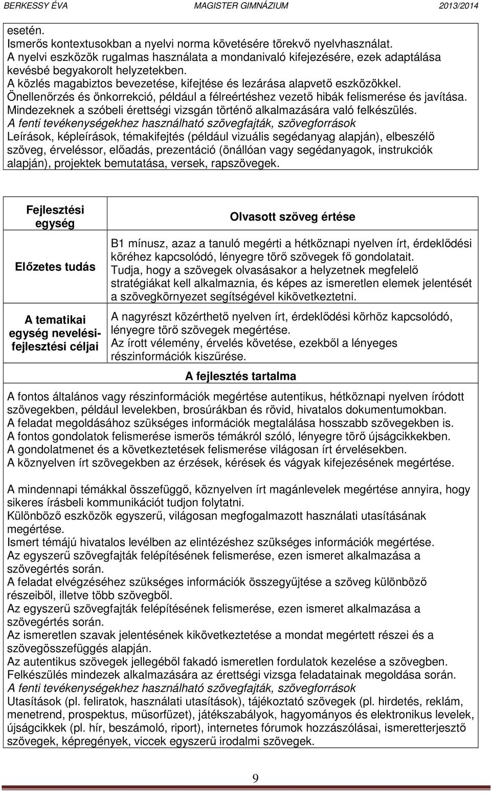 Mindezeknek a szóbeli érettségi vizsgán történő alkalmazására való felkészülés.