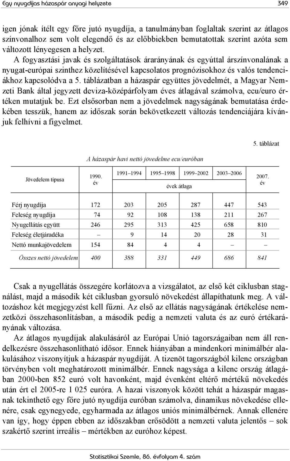 A fogyasztási javak és szolgáltatások árarányának és egyúttal árszínvonalának a nyugat-európai szinthez közelítésével kapcsolatos prognózisokhoz és valós tendenciákhoz kapcsolódva a 5.