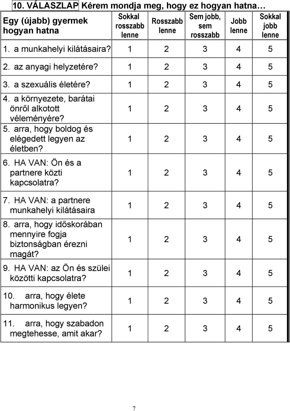 6. HA VAN: Ön és a partnere közti kapcsolatra? 5 5 5 7. HA VAN: a partnere munkahelyi kilátásaira 8.