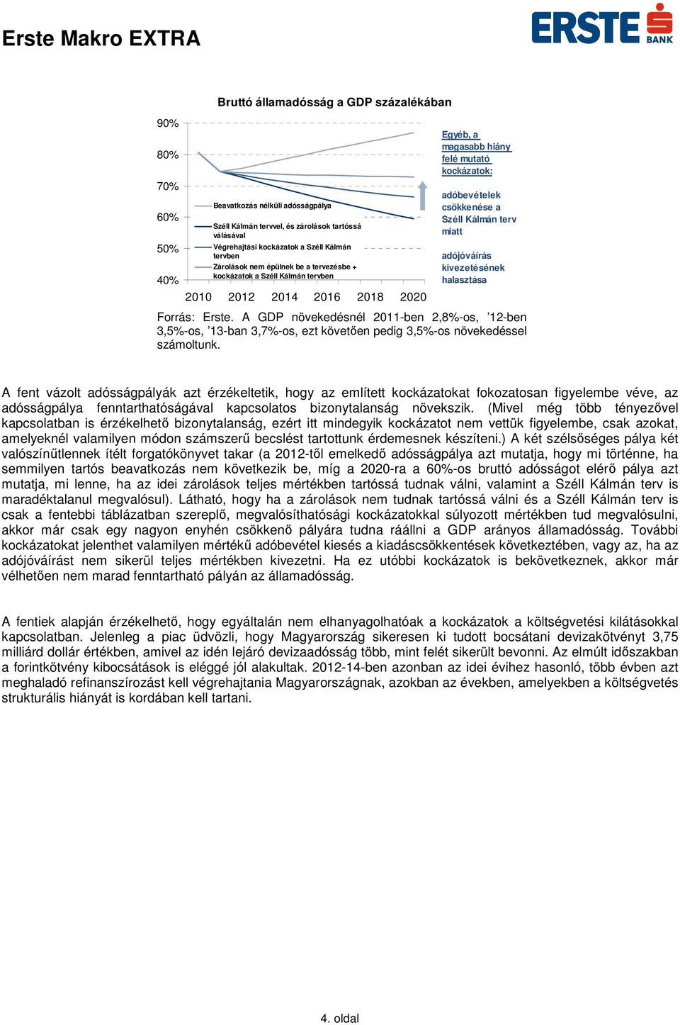 miatt adójóváírás kivezetésének halasztása Forrás: Erste. A GDP növekedésnél 2011-ben 2,8%-os, 12-ben 3,5%-os, 13-ban 3,7%-os, ezt követıen pedig 3,5%-os növekedéssel számoltunk.