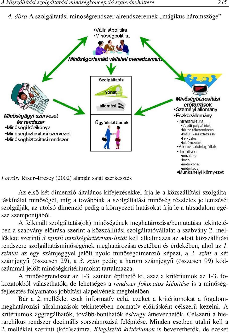 szolgáltatáskínálat minőségét, míg a továbbiak a szolgáltatási minőség részletes jellemzését szolgálják, az utolsó dimenzió pedig a környezeti hatásokat írja le a társadalom egésze szempontjából.